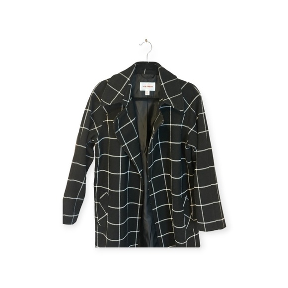 Joe Fresh Black & White Plaid Open Front Long Oversized Jacket Coat Sz Small - Picture 9 of 9